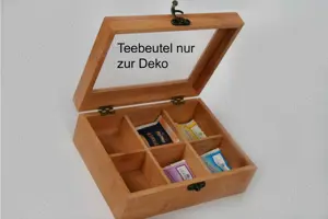 Teebeutelbox Bambus Aufbewahrung f. Teebeutel 6 Fächer klappbarer Deckel verschließbar 
