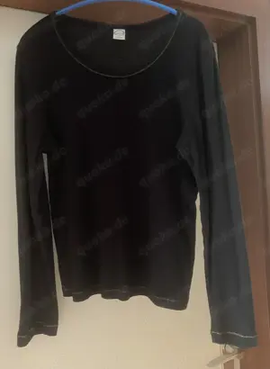 Damen Shirt Langarm Gr. M (40-42) BW 47 cm Schwarz Top