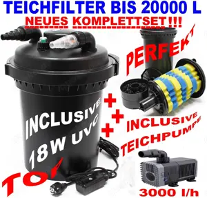 KEIN GRÜNES WASSER! Komplett !!! NEUER Teichfilter für TEICHE bis 20000 L+ SUPER-UVC 18 W+Teichpumpe
