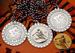 4x Sport Medaille 3x SILBER - 1x GOLD + Skisport + Rad Sport
