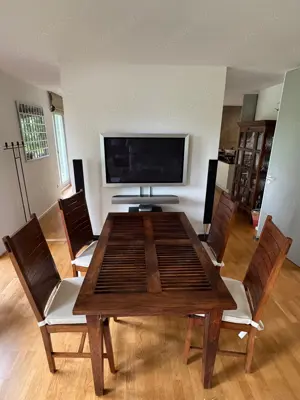 Sehr schöner Ess- oder Schreibtisch aus antikem Teakholz im Kolonialstil mit Glasplatte Bild 7