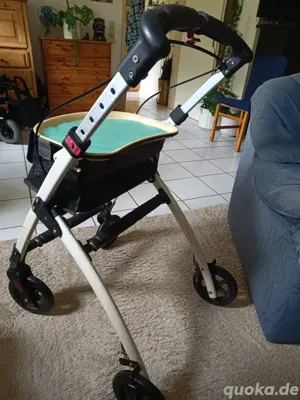 Zimmerrollator Verstellbar und Klappbar mit Tablett und Korb Leicht mit Bügelbremse