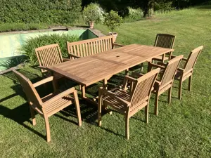 Teakholz Gartenmöbel Set + Bank, Holznagelverbindung