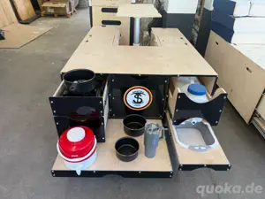CAMPINGBOX HECKKÜCHE + bett + matratze 10cm dick + gaskocher + wassertank + spüle