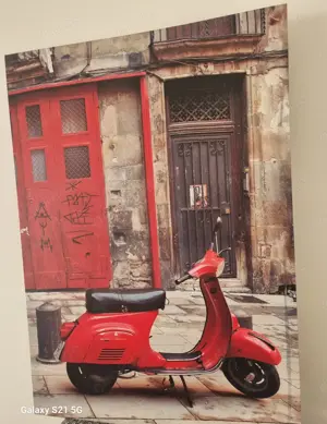 Classiker rote Vespa Leinendruck auf Rahmen gespannt TOP 70 X 50 Bild 2
