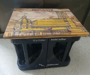 3 Paulaner Münchner Hell Bierkistensitz Holz Bier Kisten Hocker Tisch Beistelltisch Bild 6