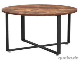 Sofatisch Rund mit Holzplatte und schwarzen Metallfüßen