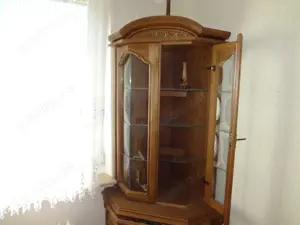 Eckschrank Vitrine, Eiche rustkal,  2 teilig ( Vitrinenaufsatz )