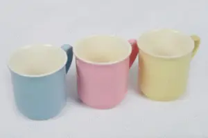 3 Melitta Kaffeetassen Serie 1-30 Rosa Blau Gelb Mängel 60er Sammler 