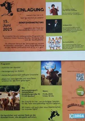 Benefizveranstaltung "Kunst trifft Kuh" in 71149 Bondorf am 15.6.2025 