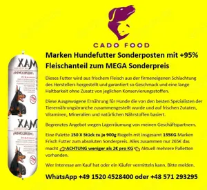   Hundefutter Hundewurst 95% - 100% Fleisch direkt vom Schlachthof fast zu verschenken