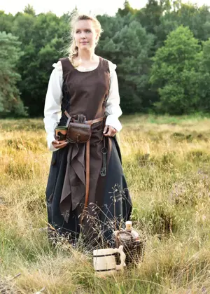 Mittelalterliches ärmelloses Überkleid, Trägerkleid, braun schwarz