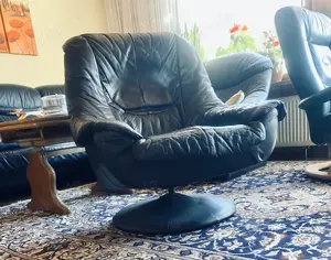 Ledersessel drehbar blau