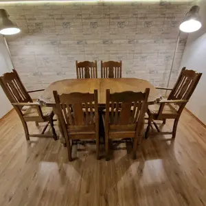 Essgruppe Eiche massiv, Sitzgruppe Tisch 4 Stühle, 2 Sessel
