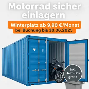 Motorrad sicher einlagern   Winterplatz ab 9,90   Monat bei Buchung bis 30.06.2025!