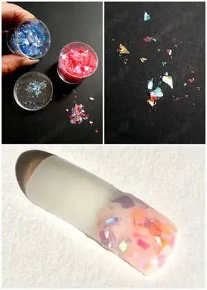 Nagel Chamelion Design Flocken rosa hellblau für Gel- oder Acrylnägel Kosmetik