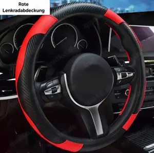 Lenkradabdeckung für das Auto - Kohlefaser Muster - PU Leder - Elastisch - Rot