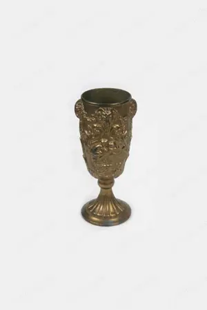 Messingkelch Weinbecher barock schwer verziert Engel 23cm Patina 30er vintage