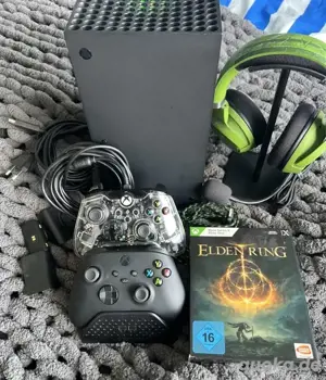 Xbox serie X Schwarz spielkonsole mit 2 kontrollern und kopförer + spiele