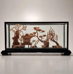 Schöne Korkschnitzerei | Miniatur Kork-Diorama Kork-Skulptur | aus Nachlass | China mit Original Eti