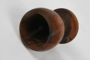 Holzkelch-becher Olivenholz gedrechselt m.Deckel Standfuß 19,5 Höhe vintage 70er