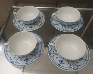 4x Teegedeck 2-teilig Tee Tassen + Untertassen Orig. Kronester Bavaria Indisch Blau Altserie