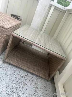 Rattan Balkon- Gartenset   3-teilig (Sofa + Hocker + Glastisch)