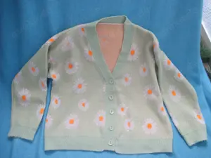 Margeriten Blumen Blüten VINTAGE Wie selbst gestrickt * Wolle Cardigan Strickjacke Gr. 38- 40  S- M
