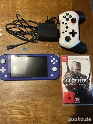 Nintendo switch lite blaue Spielkonsole mit pro Controllern und videospiel 