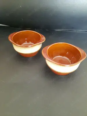 2 Servier Schalen - braun - Rustikal mit Griff 