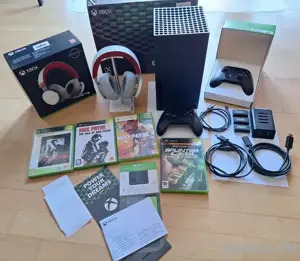 Xbox serie x spielkonsole mit kopförer + Controllern + 4 videospiel und verpakung + quittung 
