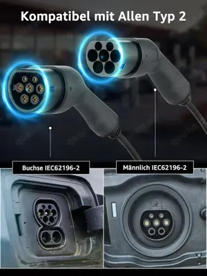 Type 2 auto lade kable, Mode 3   32A   22 kW   3 Phase   5 Metres Bild 2