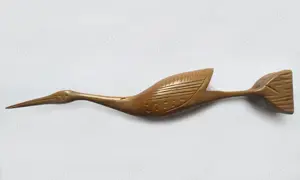 Kranich Reiher Teak-Holz Vogelfigur Statue 33cm defekt 60er vintage 