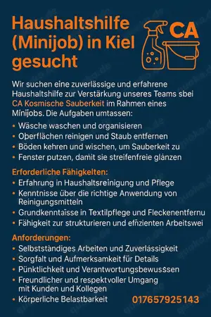   Haushaltshilfe (Minijob) für **CA Kosmische Sauberkeit** in Kiel gesucht  