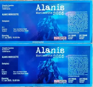 2 Tickets ALANIS MORISSETTE Zitadelle Spandau am 17.Juni  ORIG.PREIS