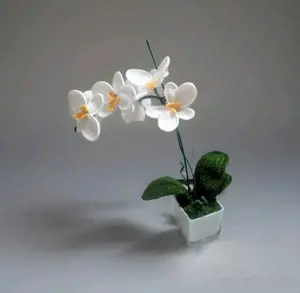Orchidee in Topf gehäkelt Blumen Dekor Geschenk Handarbeit NEU