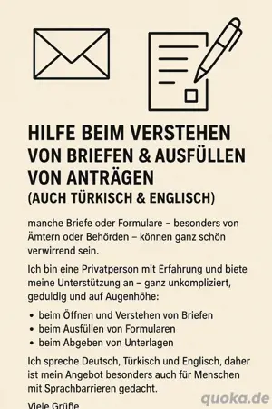 Hilfe beim Verstehen von Briefen & Ausfüllen von Anträgen (auch Türkisch & Englisch)