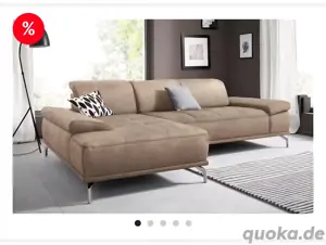 Ecksofa Ottomane links Taupe Braun Sitztiefenverstellung