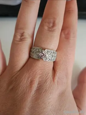 Silber Ring Größe 19 Zirkonia und ein rosaner Zirkonia 925 Silber