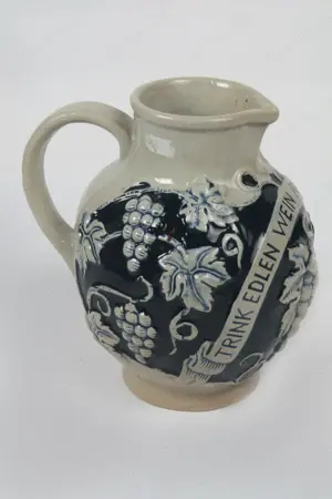 Weinkrug Trink EDLEN WEIN AUS KÜHLEM STEIN 1L Bembel Steingut vintage 50er                          