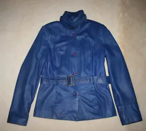 Dunkelblaue Lederjacke aus handschuhweichem Leder, Gr. 36 , mit Gürtel, wie neu