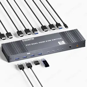 8K Dual HDMI 2.1 KVM 8K60Hz 4K120 144Hz 1080P165Hz 2 PCs 2 Monitore