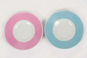 2 Untertassen Espressoteller DOMESTIC hellblau und rosa vintage 60er                                