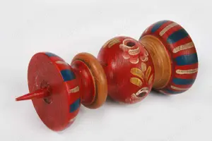 Alter Holz Kerzenständer-Halter gedrechselt Handbemalt Blumen 17cm 50 60er vintage                  