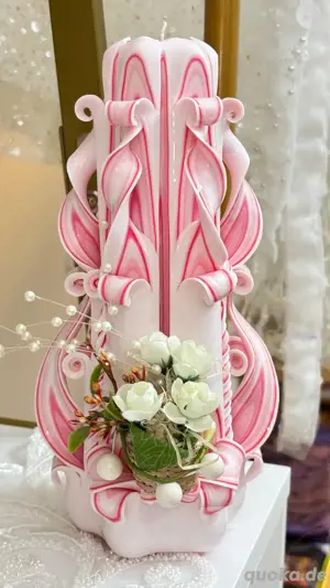 Hochzeit Kerze mit Blumen Handgemacht bedondere Geschenke Wedding csndle handcarved candle 21 cm