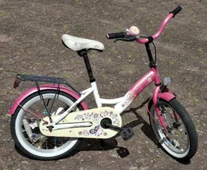 Fahrrad 16 Zoll für Kinder ca. 4-8 Jahre, Blumendesign, rosa-weiß