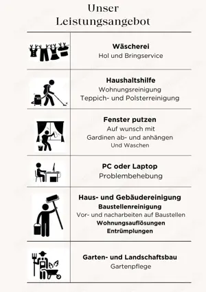 Fensterreinigung, Gartenpflege, Wohnungsauflösung, Haushaltshilfe