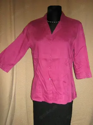 NEU Edel Glitzer Perlen Stickerei Leinen Hemd- Bluse Jacke Verse Gr. 38- 40  S- M pink