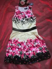 NEU Blumen Blüten Flower- Power Romantik Sommer Etui Kleid Laura Scott Gr.36-38 S gelb pink schwarz