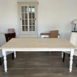Fichtentisch Esstisch Küchentisch Landhaustisch B210 in Starnberg Untergestell weiss Platte unbehand